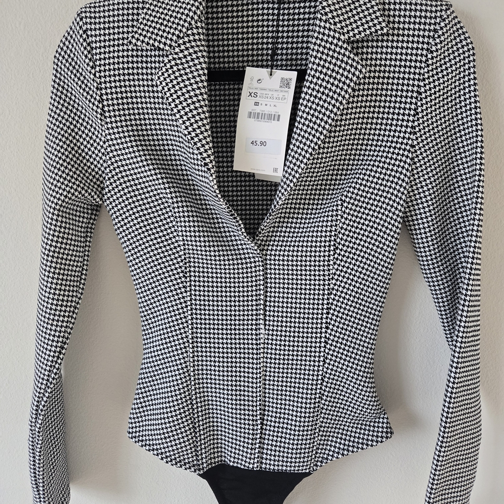 Black and White Houndstooth Blazer Bodysuit